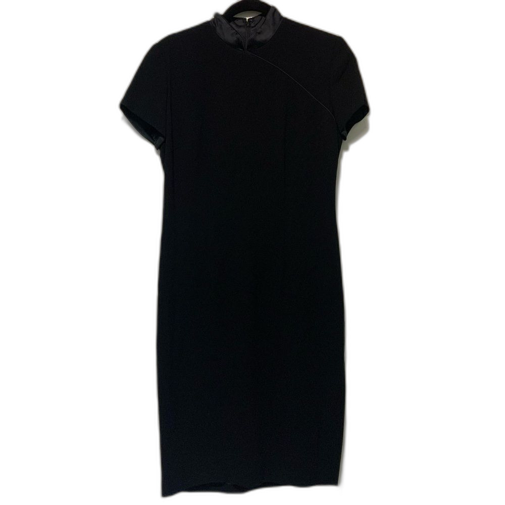 Linda Allard Ellen Tracy black Asian inspired LBD sheath dress size 4